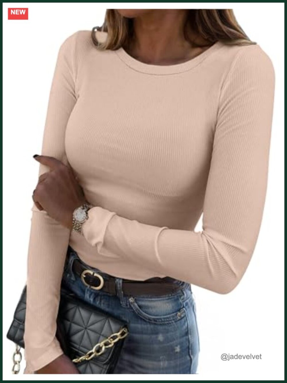 Ribbed Knit Long Sleeve Crewneck Slim Fit Basic Tee Top